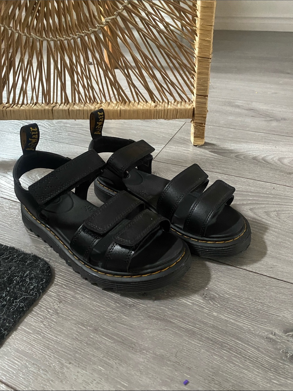 Dr. Martens Kids Black Leather Triple-Strap Sandals
